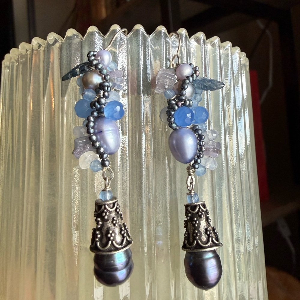 Elegant Silver and Purple Dangle Earrings